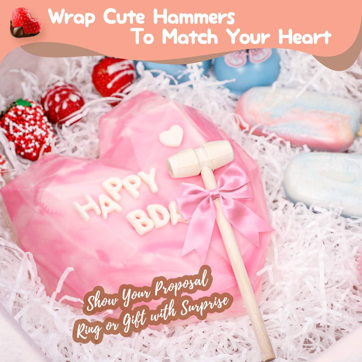 30 Pcs Wooden Hammers for Chocolate, Mini Breakable Heart Hammer Mallet for Chocolate Smash-able Heart, Smooth Finished Lacquer Free