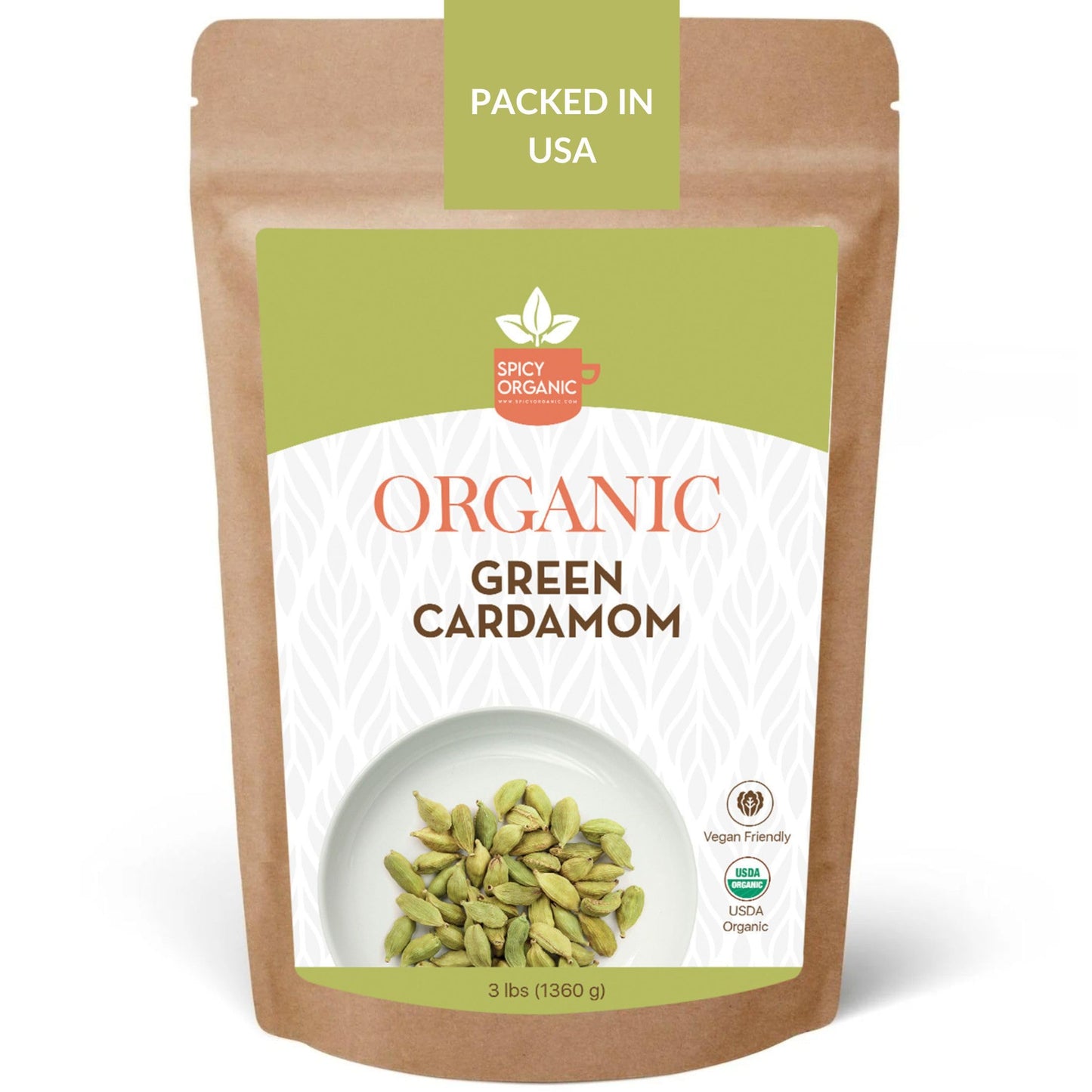 SPICY ORGANIC Green Cardamom Pods - 3 lb - Whole Cardamon Seeds for Authentic Spice Flavor, Natural Cardamon Pod for Tea, Cooking, and Baking- USDA