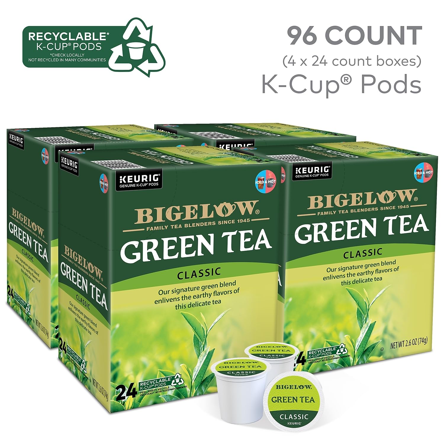 Bigelow Tea Green Tea Cup Pods, 96 Count