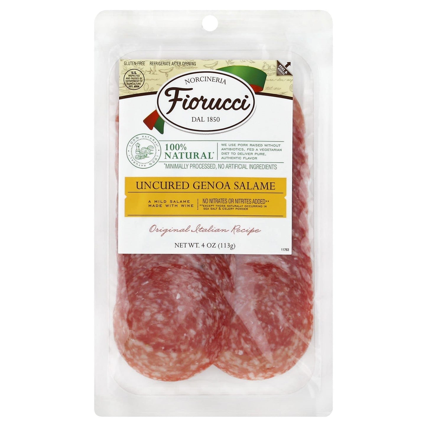 Fiorucci, Uncured Genoa Salami All Natural Pre-Sliced, 4 Ounce