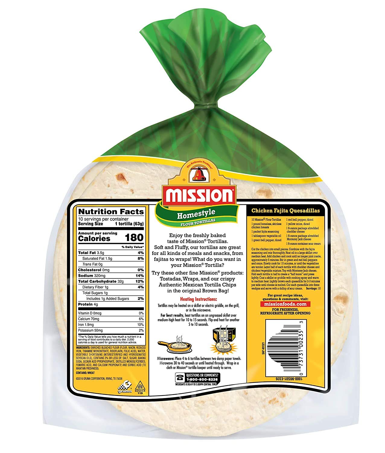 Mission Soft Taco Homestyle Flour Tortillas, Trans Fat Free, Thick, Medium Size, 10 Count - 2 Packs