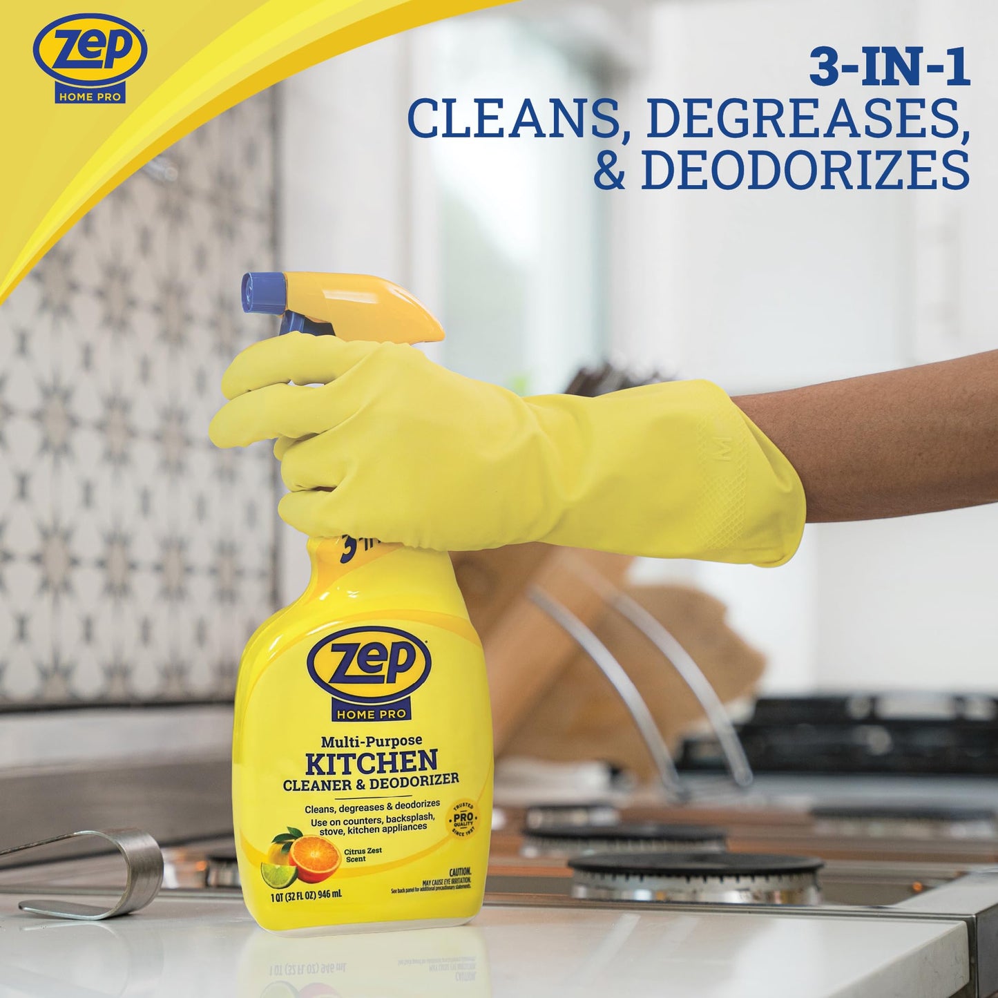 Zep Home Pro Multi-Purpose Kitchen Cleaner & Deodorizer - 32 oz - (Pack of 1) - R52613 - Use on Counters, Backsplash, Stove, Kitchen Appliances