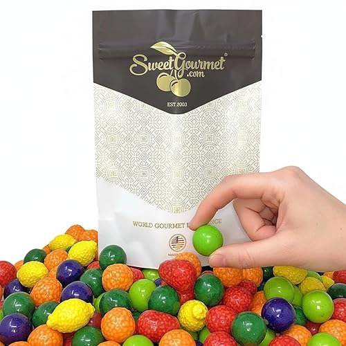 SweetGourmet Assorted Fruit Shaped Gum Filled with Candy, 1.5-Pound Bulk Bag, Seedling Gumballs