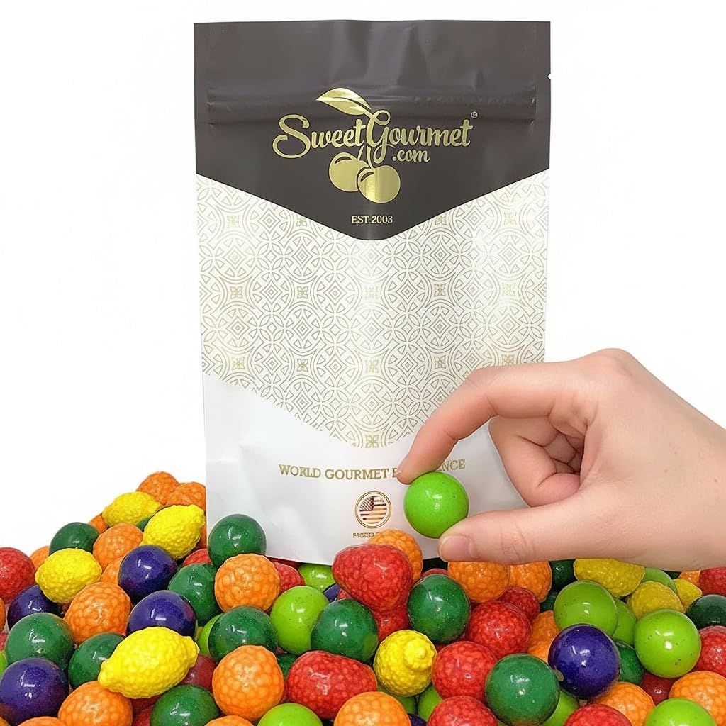 SweetGourmet Assorted Fruit Shaped Gum Filled with Candy, 1.5-Pound Bulk Bag, Seedling Gumballs
