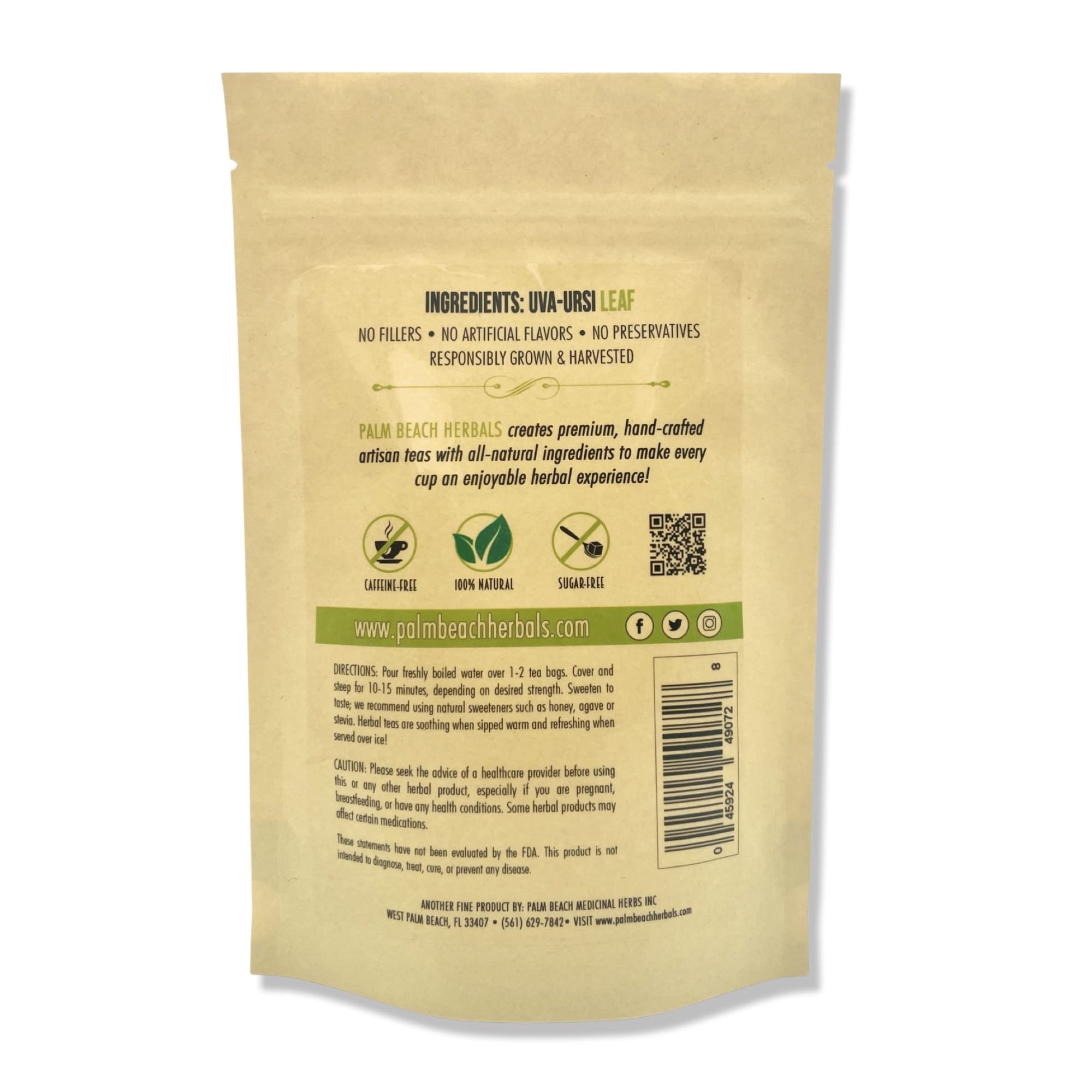 Palm Beach Medicinal Herbs - Uva Ursi Tea - Pure Herbal Tea Series, 30ct