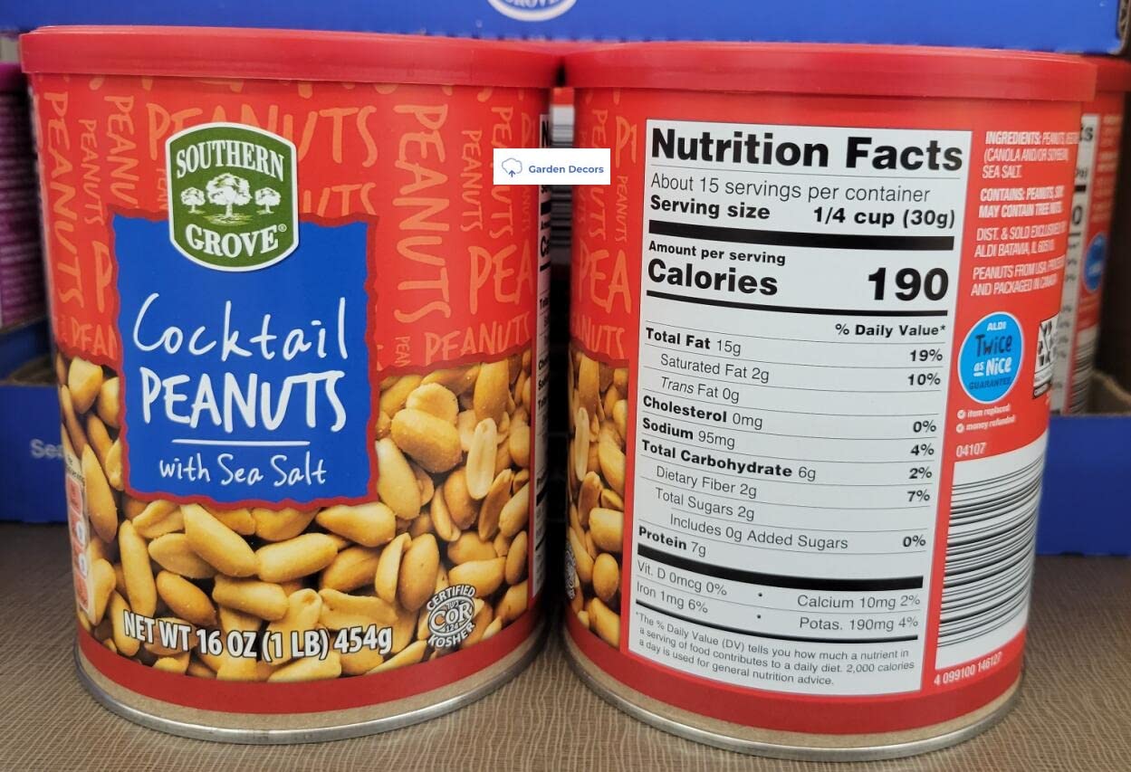 Southern Grove Cocktail Peanuts with Sea Salt 16oz 454g (Two Cans)