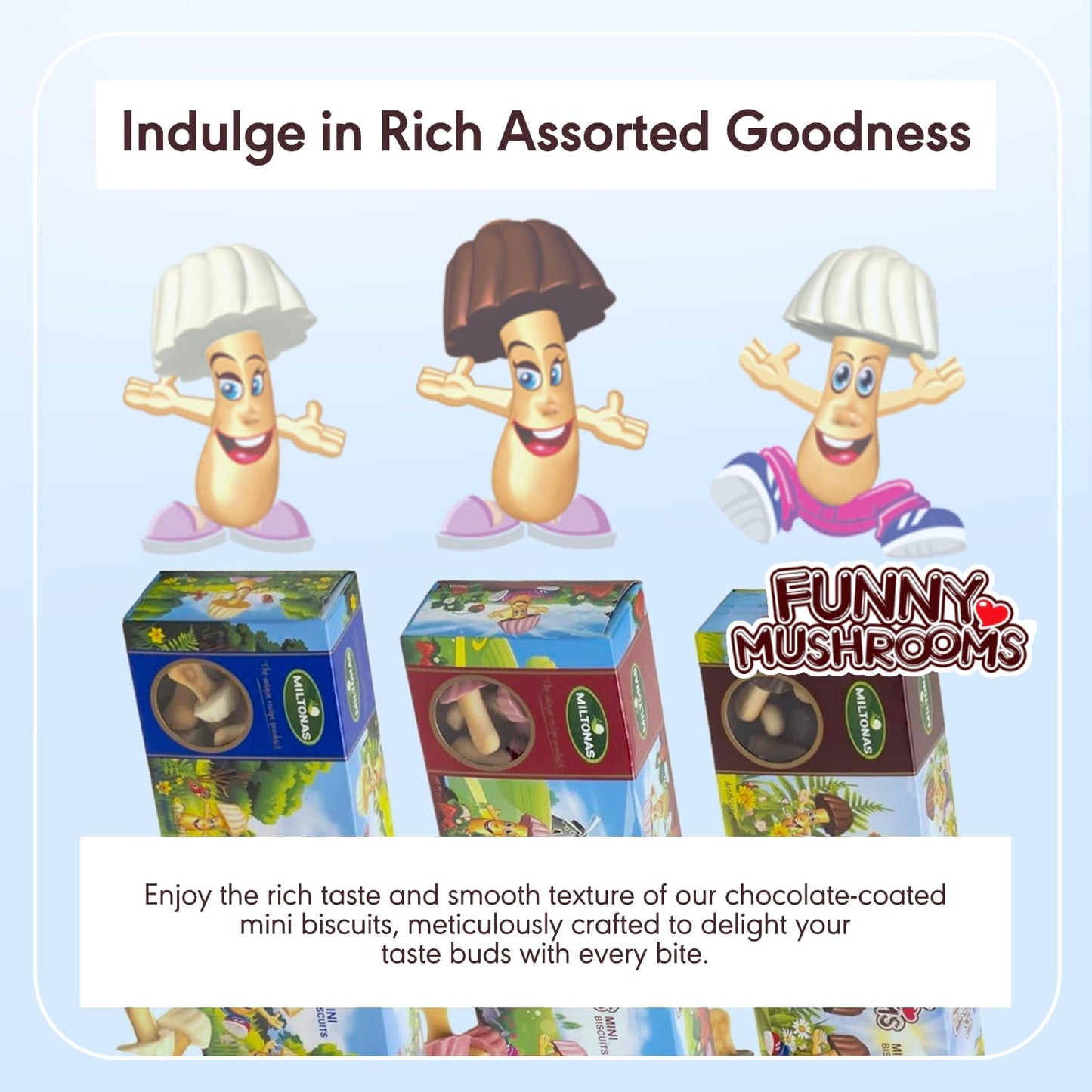 Miltonas Variety Combo Mini Mushroom Shaped Chocolate Cookies - Assorted Funny Chocolate Mushrooms with Crunchy Bite-Sized Pieces - Perfect