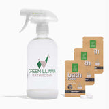 Green Llama Eco Bathroom Cleaner Spray - 16oz Glass Bottle, 3 Refill Tablets, Natural, Sustainable, Lavender Rosemary Scent - Safe, Effective for Home