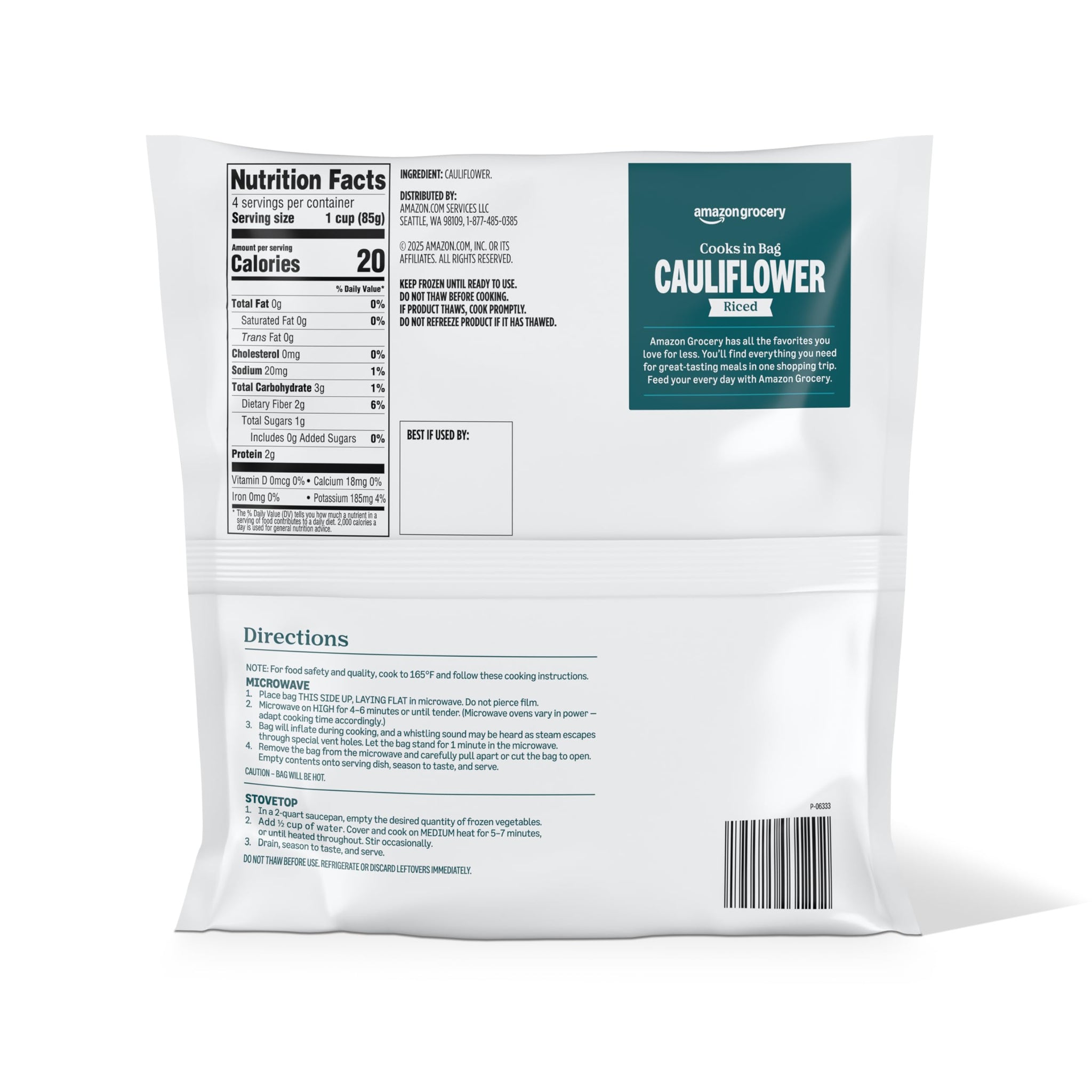 Amazon Grocery, Riced Cauliflower, 12 oz, Frozen (Previously Amazon Fresh, Packaging May Vary)