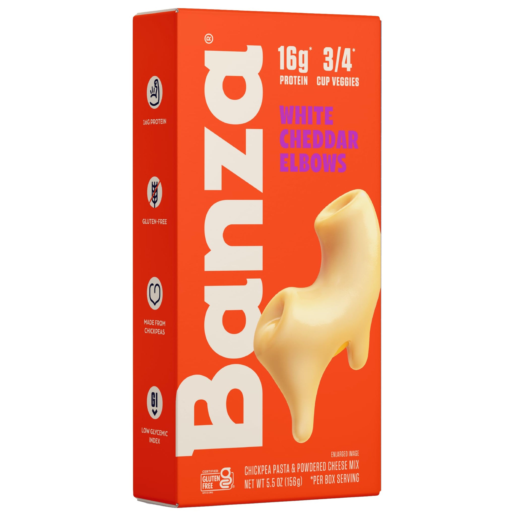Banza Elbows & White Cheddar Mac and Cheese - High Protein, Gluten Free, and Lower Carb Protein Mac and Cheese - 5.5oz