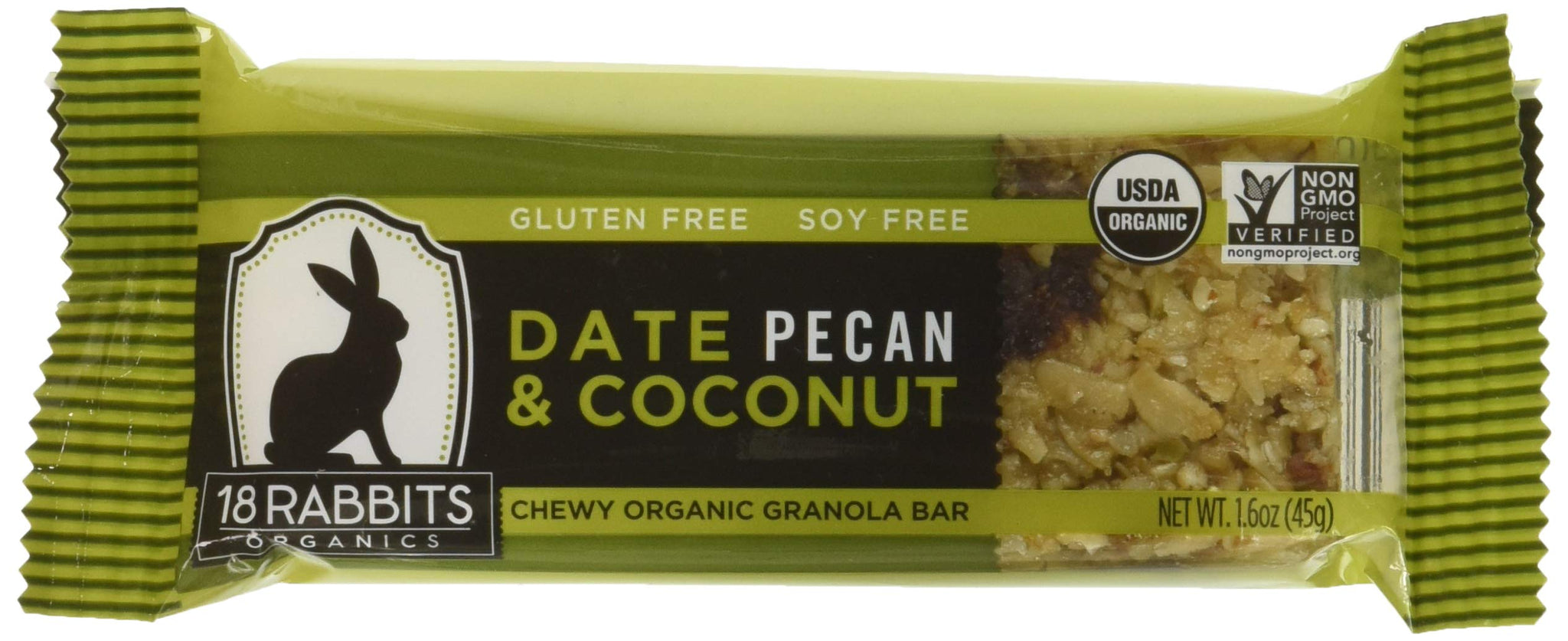 18 Rabbits Organic Granola Bar - Date Pecan and Coconut, 1.6 Ounce -- 12 per case.
