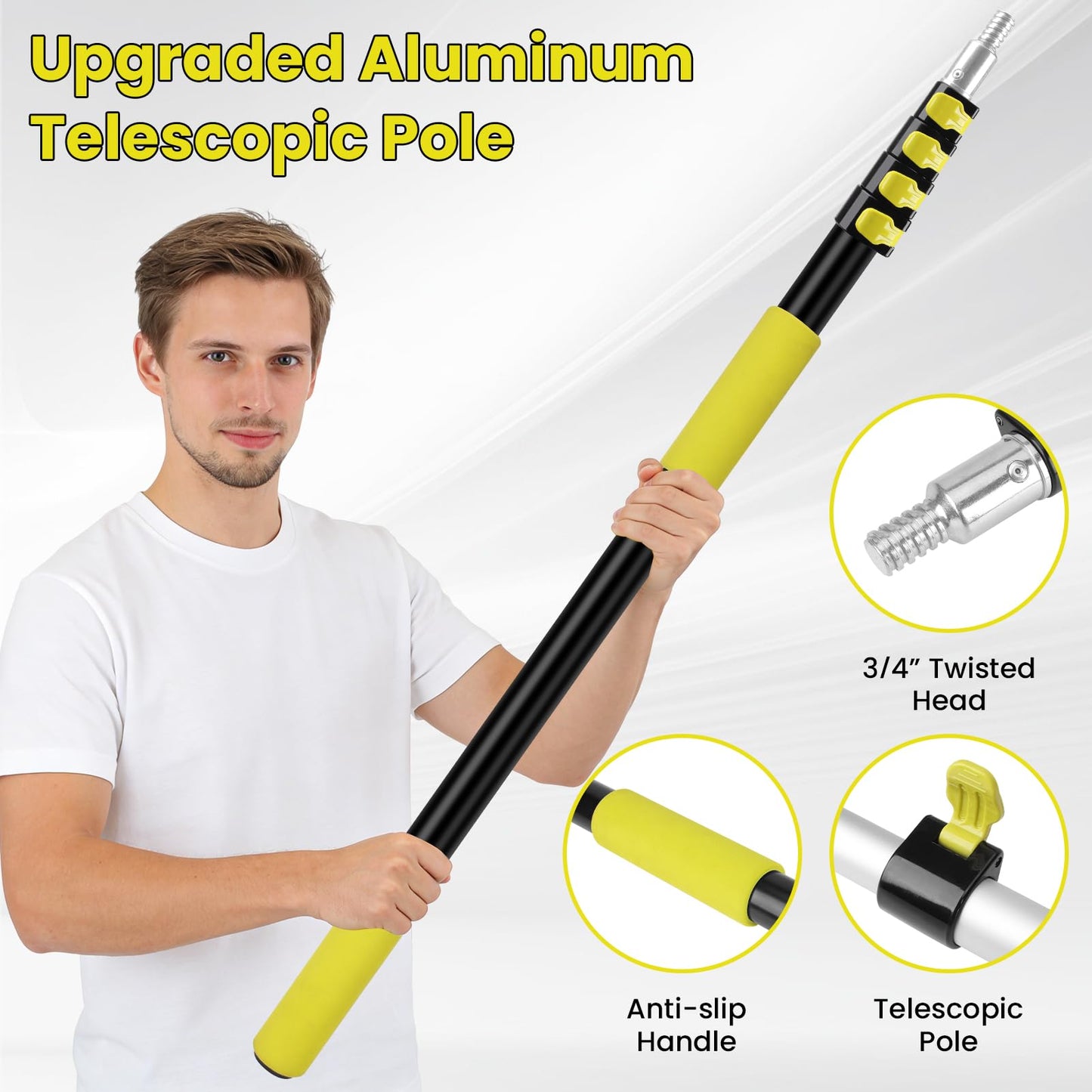 20FT High Reach Cobweb Duster with Extension Pole, Spider Web Brush for Cleaning with 3-12FT Telescopic Pole, 8" Larger Extendable Duster for High