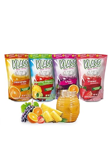 Klass Aguas Frescas Drink Mix Tropical Variety Pack - Strawberry, Grape, Tropical Punch & Orange - Powder Drink Mix, Water Drink Mix with Natural