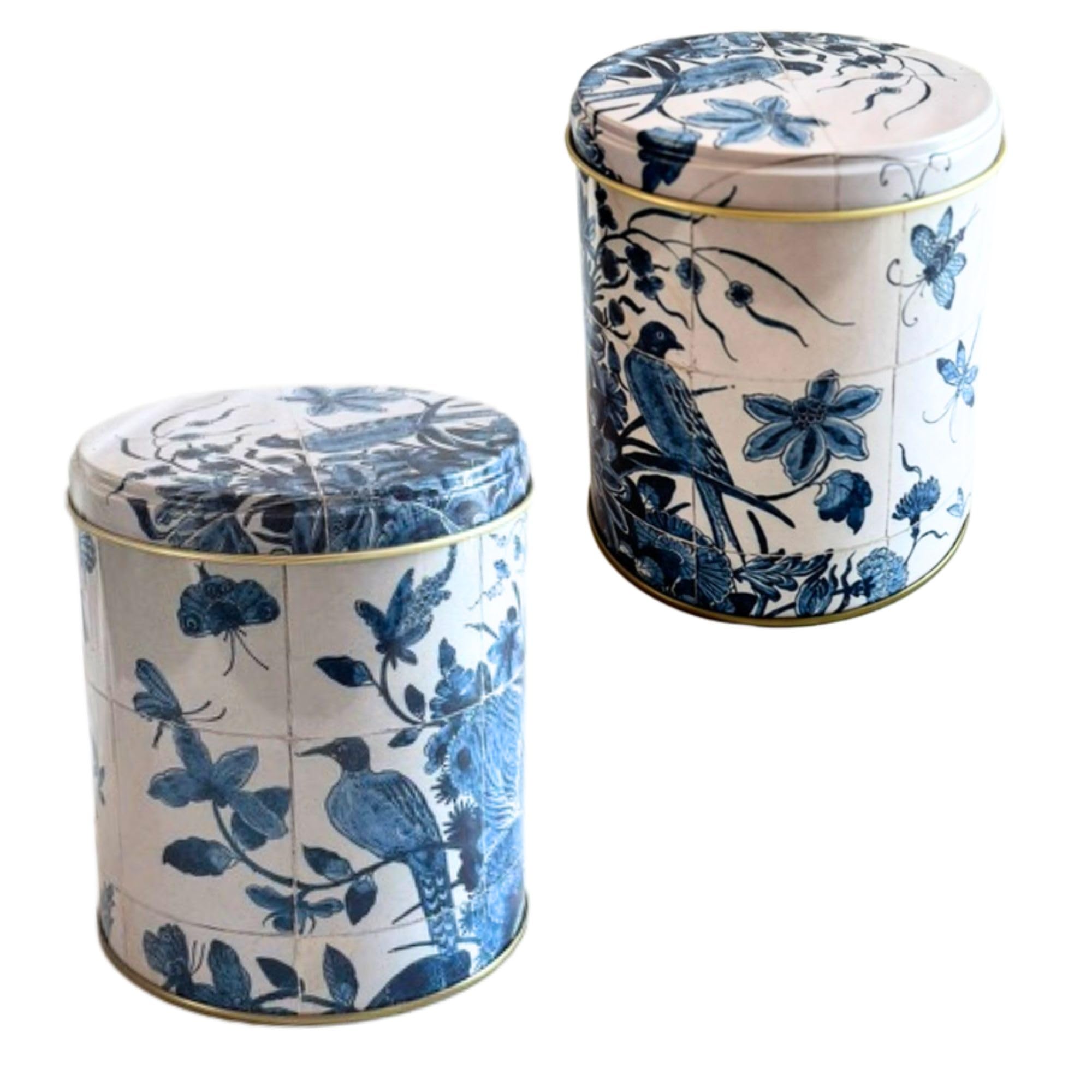deReuze Dutch Stroopwafels Gift Set with Caramel Waffle Cookies in Blue and White Bird Delft Style Holland Tin and Special Occasion Gift Message