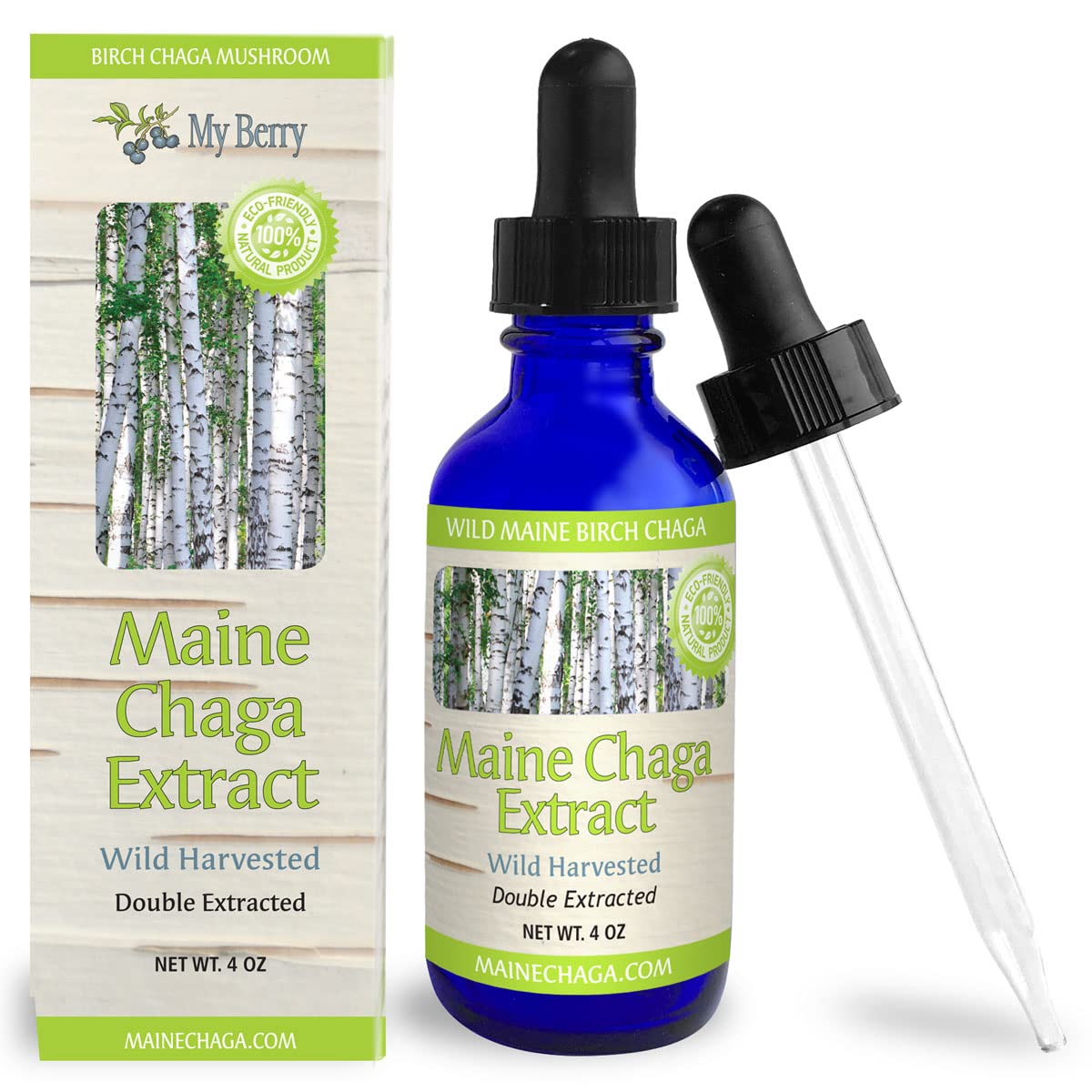 My Berry Chaga Mushroom Extract Liquid | 4oz | Tincture | 100% Wild-Harvested & Double Extraction | USA & Canadian Grown