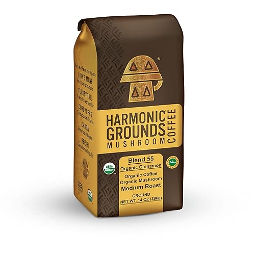 Harmonic Grounds Organic Cinnamon Medium Roast Mushroom Coffee | Organic Ground Coffee with Functional Mushrooms | Lion’s Mane, Reishi, Chaga
