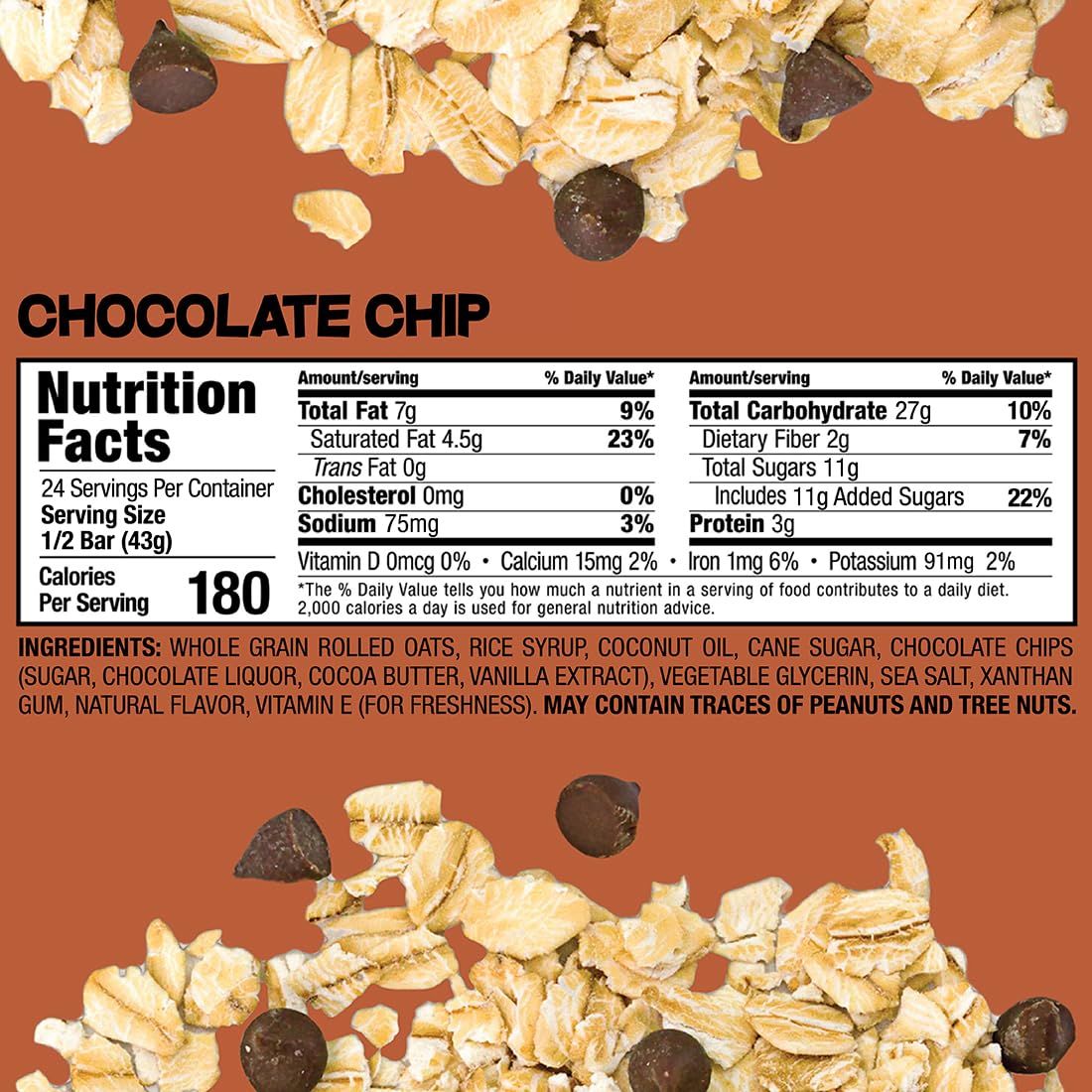 Bobo's Chocolate Chip Oat Bars, Simple Ingredients, Whole Grain Oats, Plant Based, Gluten Free Breakfast Bars, Non-GMO, Healthy Snacks for Adults