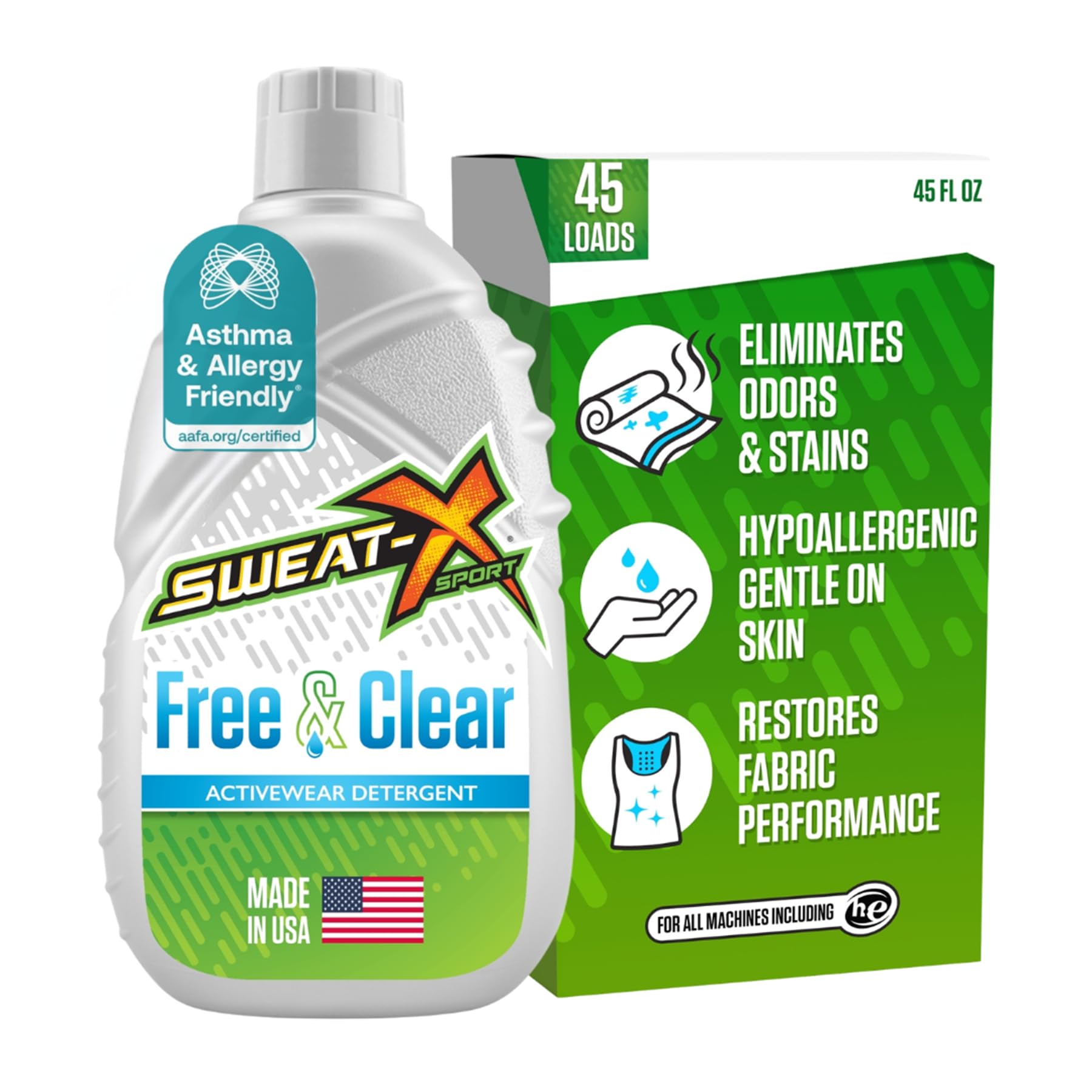 SWEAT X Free & Clear Laundry Detergent Liquid - Organic, Natural Non Toxic Laundry Detergent for Sensitive Skin - Gentle Washing Detergent
