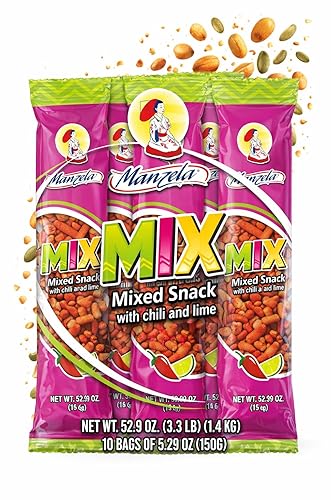 Manzela Spicy Snack Mix | Contains Roasted Peanuts, Fava Beans & Crunchy Corn Sticks, High Protein Snack with a Bold Mexican Twist, Great