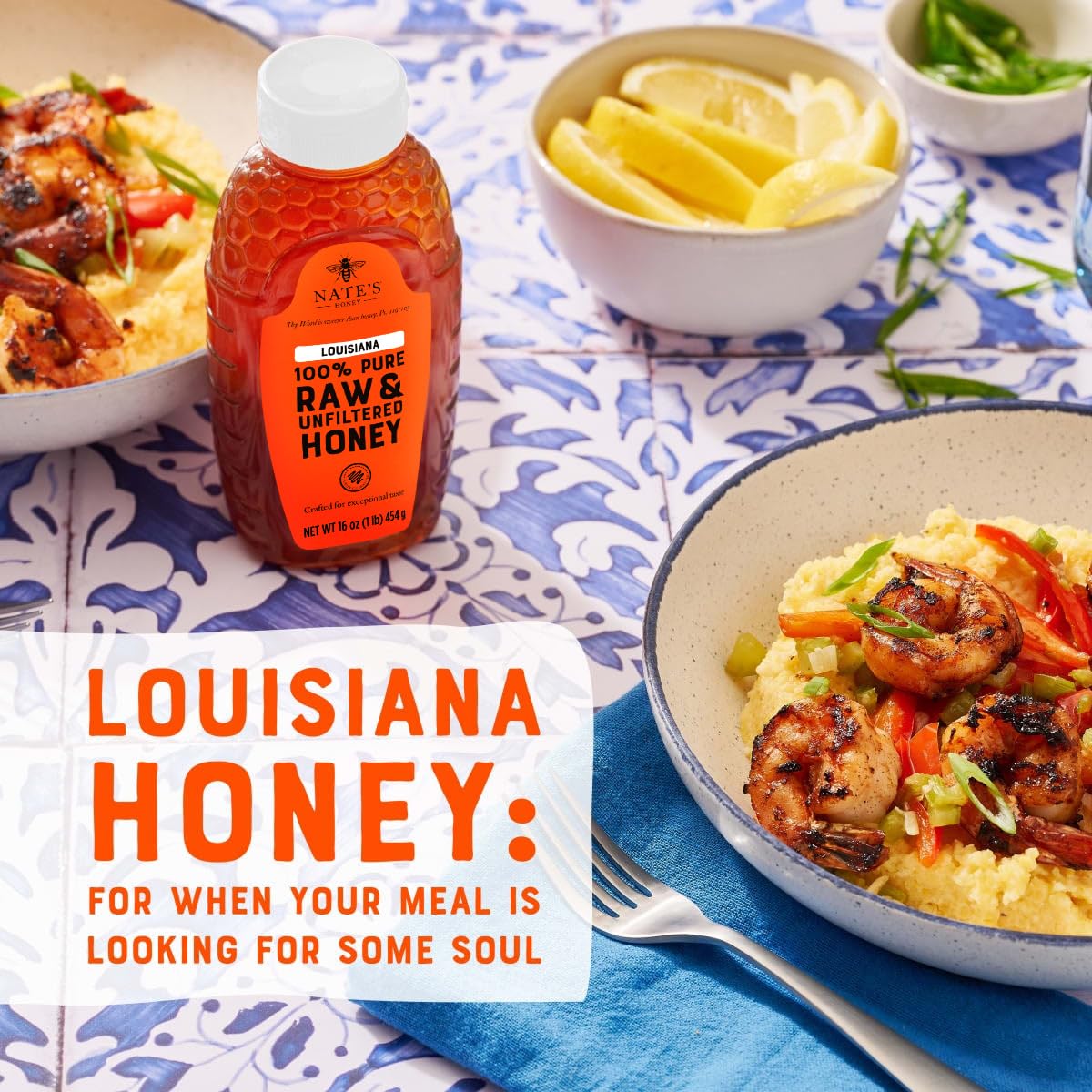Nate's Louisiana 100% Pure, Raw & Unfiltered Honey - 16 oz. Squeeze Bottle - All-natural Sweetener