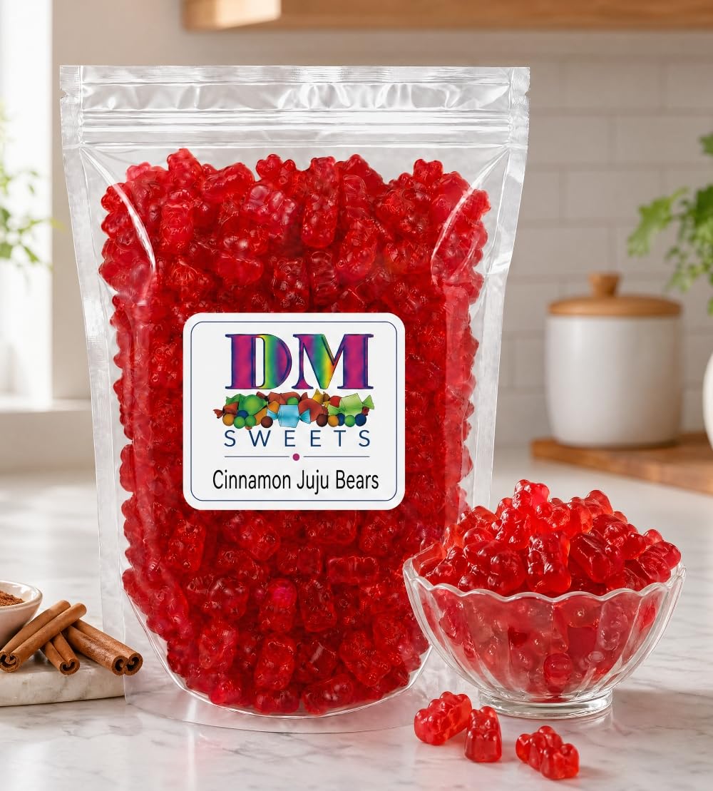 Cinnamon Juju Bears Candy - Spicy Hot Cinnamon Gummy Bears, Chewy Red-Hot Classic JuJu Bears, Bulk 1.5 Pound Bag, Old-Fashioned Fiery Cinnamon Flavor