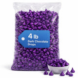 Dark Chocolate Drop Candy - 4 lb Bulk Bag - Individually Wrapped Purple Foil Dark Chocolate Drops - Bite Size Chocolate Candy for Parties & Candy