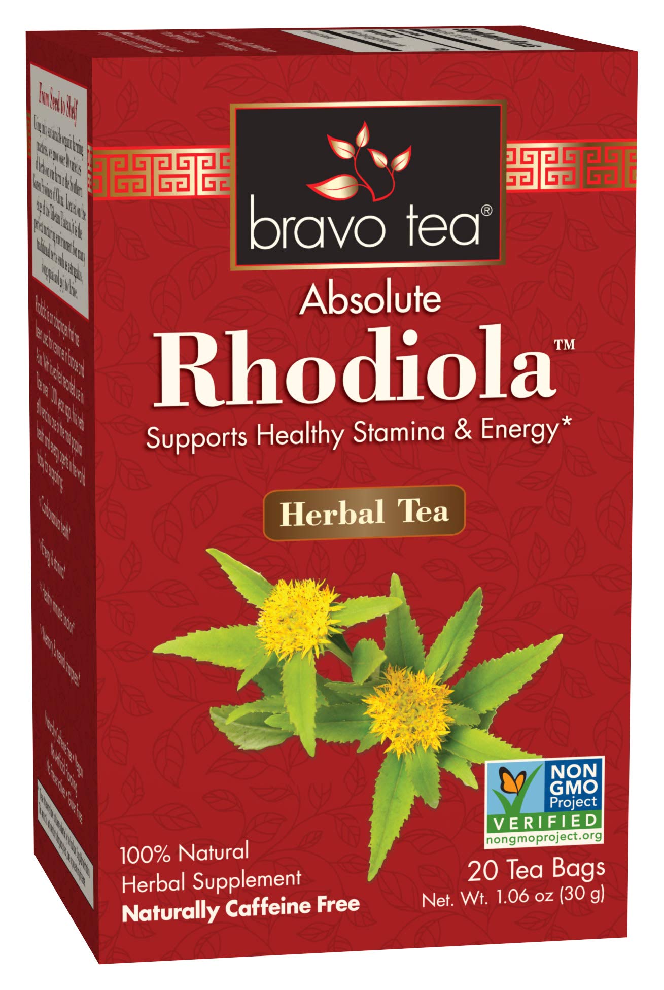 Bravo Tea Absolute Rhodiola Herbal Tea Caffeine Free, 20 Tea Bags, 6 Count