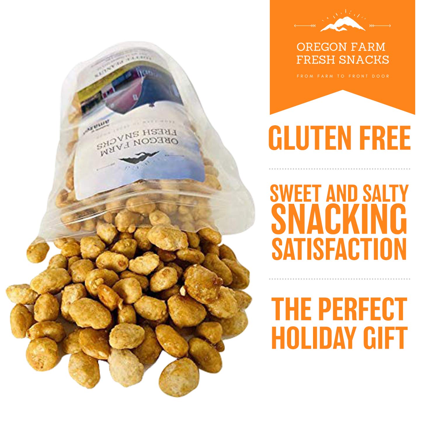 Oregon Farm Fresh Snacks Toffee Peanuts - Sun-Baked Sweet Covered in Toffee - Locally Made Butter Snack - All Natural Ingredients - Resealable Bag