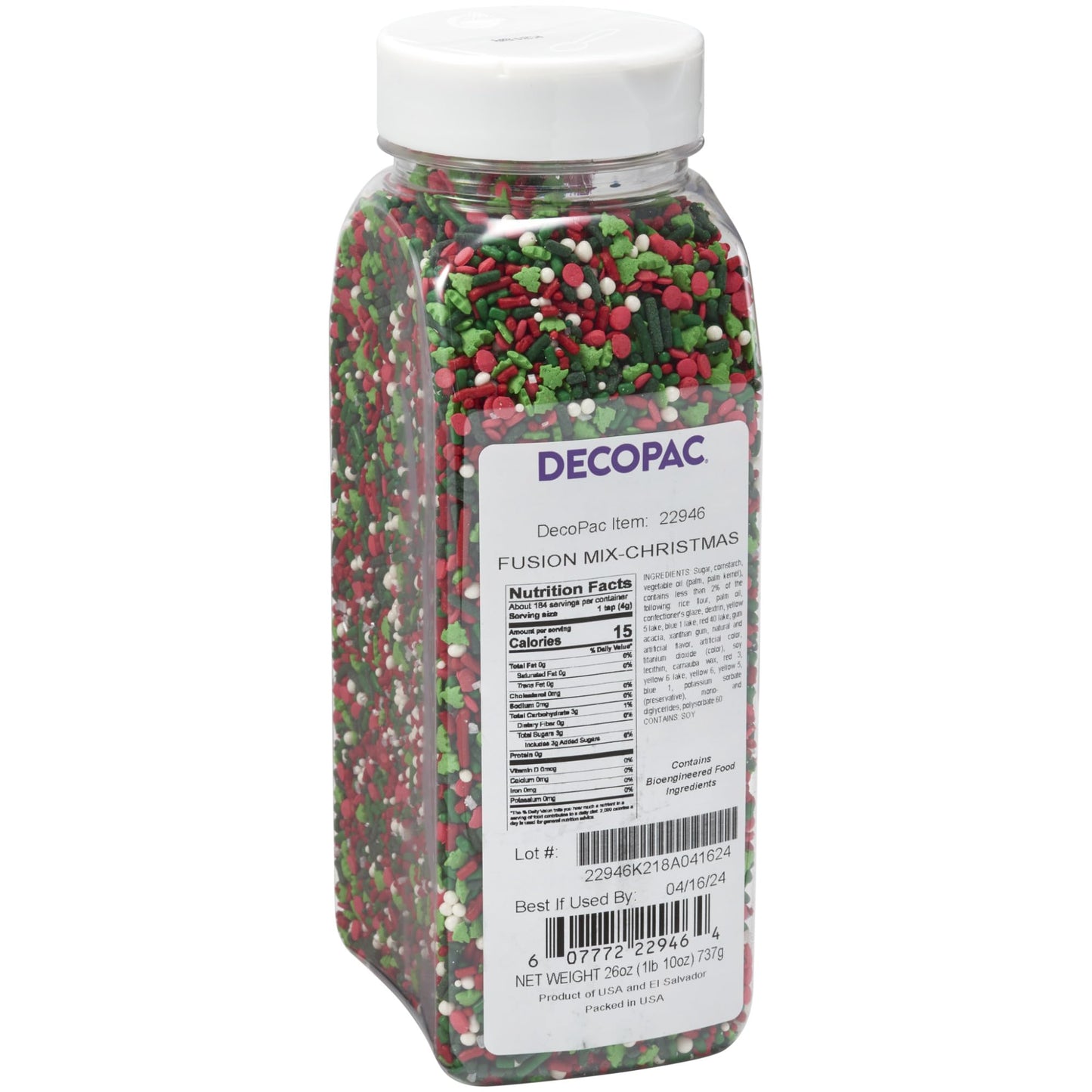 DECOPAC Christmas Fusion Mix Candy Sprinkles, 26oz, Fancy Sprinkles in Handheld Container, Festive Edible Sprinkles For Holiday Celebration Cakes
