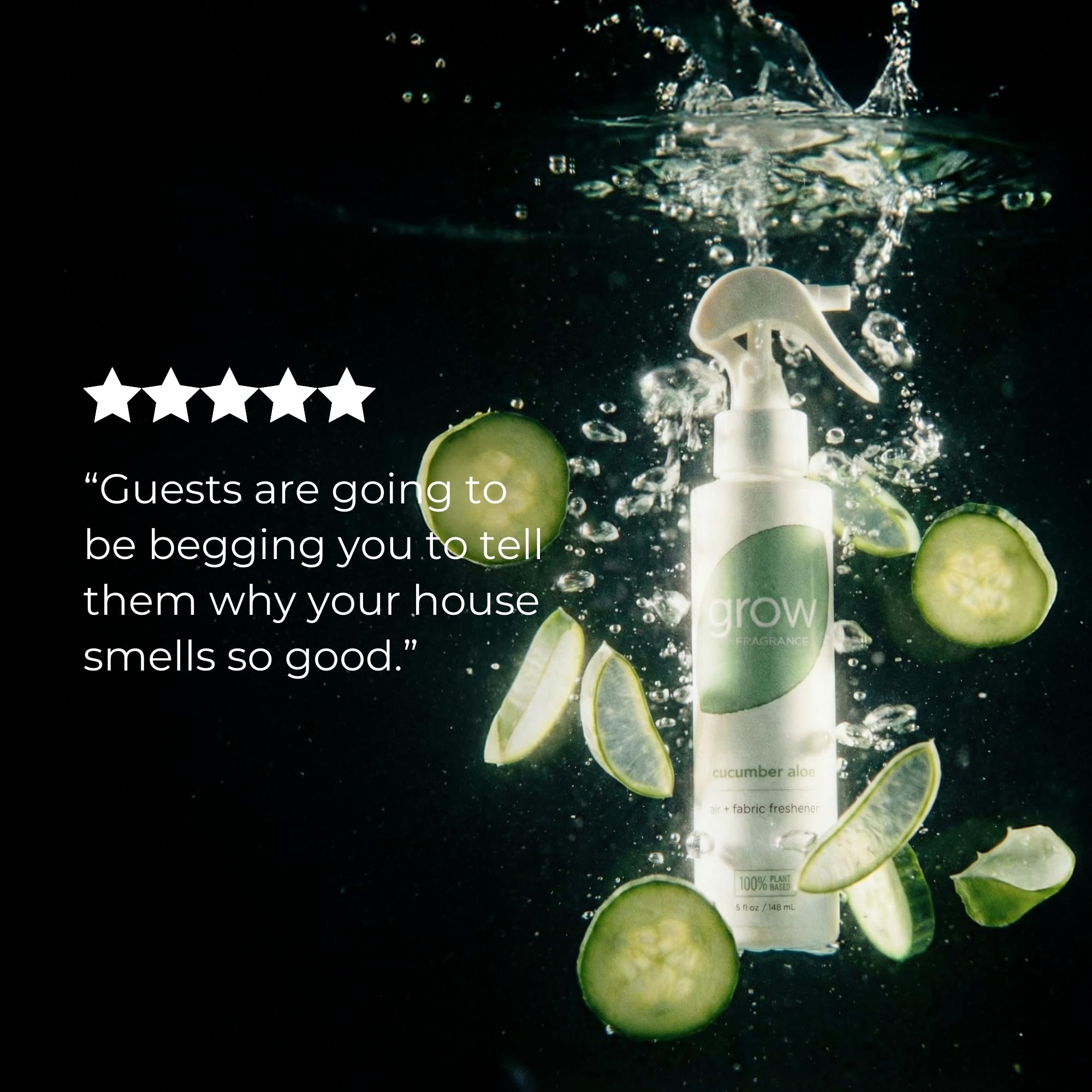 Grow Fragrance Certified Non Toxic, 100% Plant Based Fabric and Room Air Freshener Spray. Made with All Natural Essential Oils (Cucumber Aloe 2 Pack)