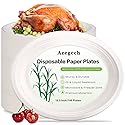 Azegech 100Pack Disposable Paper Plates, 12.5 Inch Oval, Eco-Friendly, Compostable, White Dinner Plates for Party, Picnic