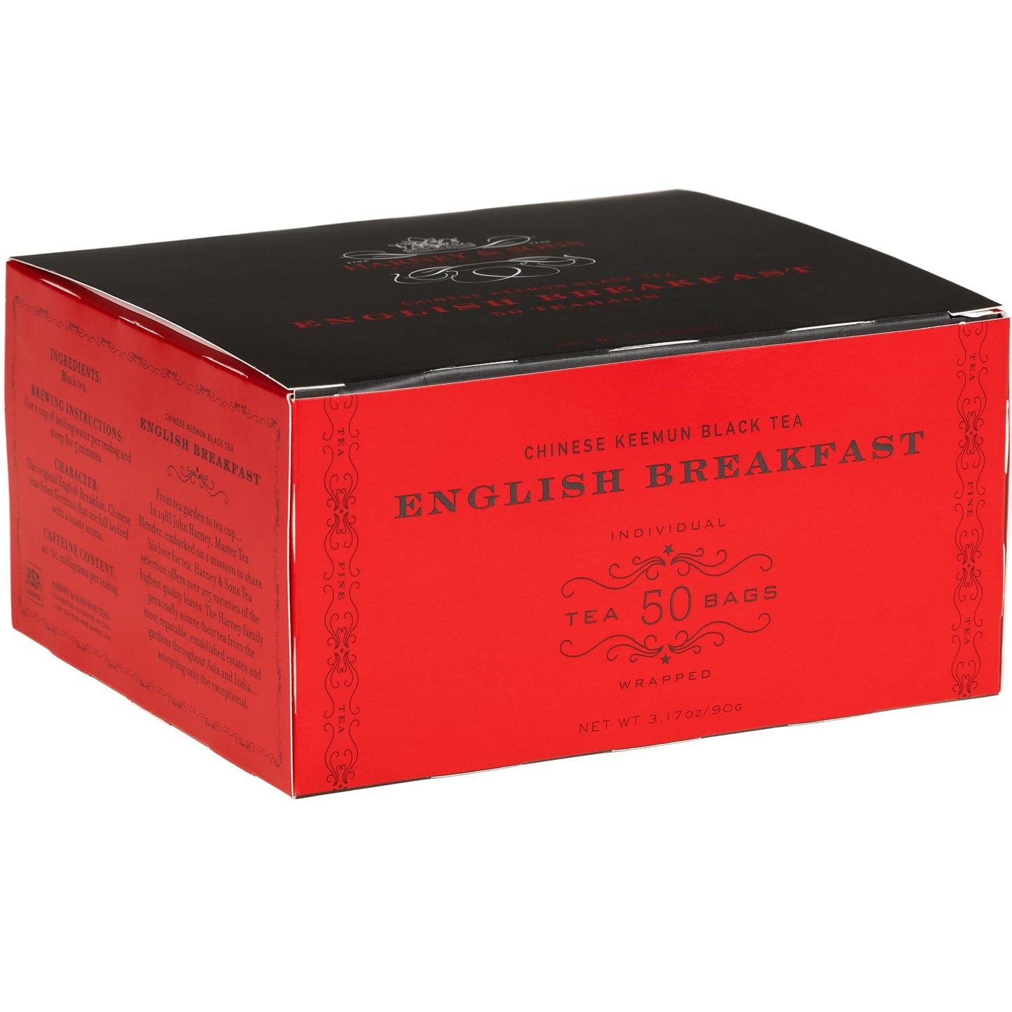 Harney & Sons English Breakfast Black Tea, 50 Tea Bags - Classic Keemun Blend for Bold, Full-Bodied Flavor, Kosher