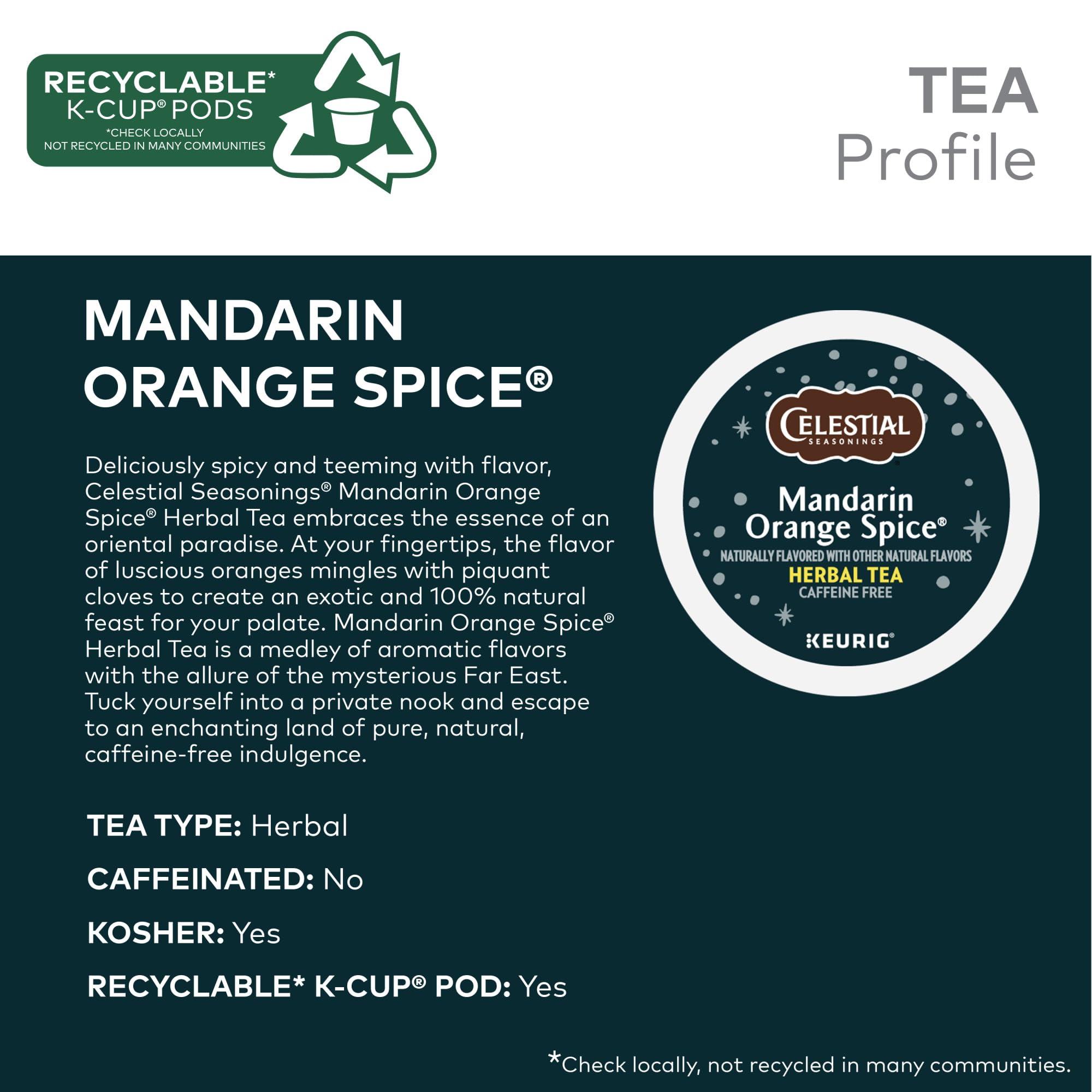 Celestial Seasonings Mandarin Orange Spice Herbal Tea, Single-Serve Keurig K-Cup Pods, 96 Count