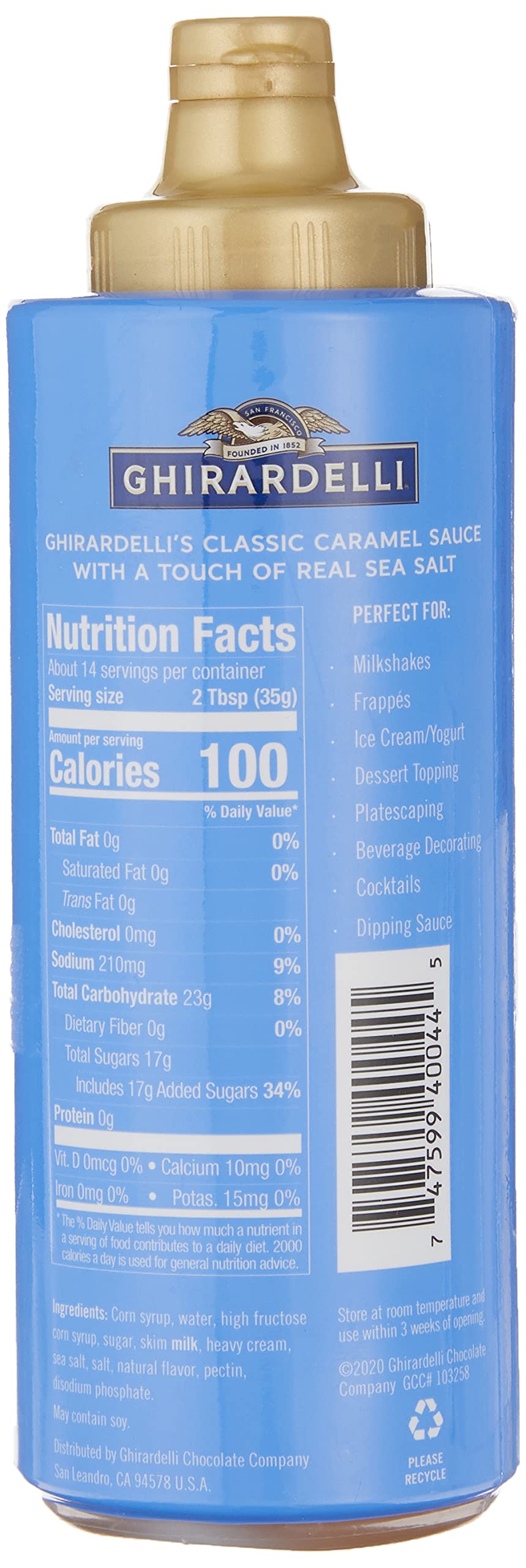 Ghirardelli Sea Salt Caramel Sauce, 17 oz Squeeze Bottle
