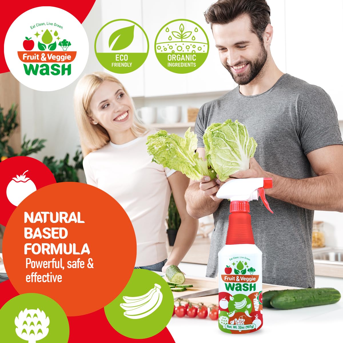 Dr. Robaina Fruit & Veggie Wash - Produce Cleaner Spray 32 fl oz | Removes Waxes & Harmful Residue | No Aftertaste | Baby-Safe Plant-Based Formula |
