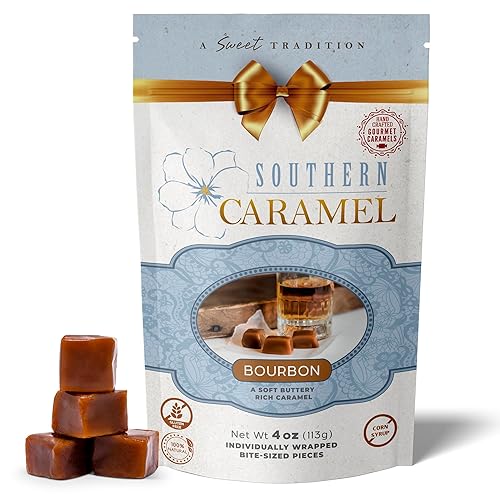 Southern Caramel Bourbon Caramels, Soft Buttery Gourmet Caramel Candy Infused with Smooth, Top-Shelf Bourbon, Handcrafted, Small Batch, Gluten Free