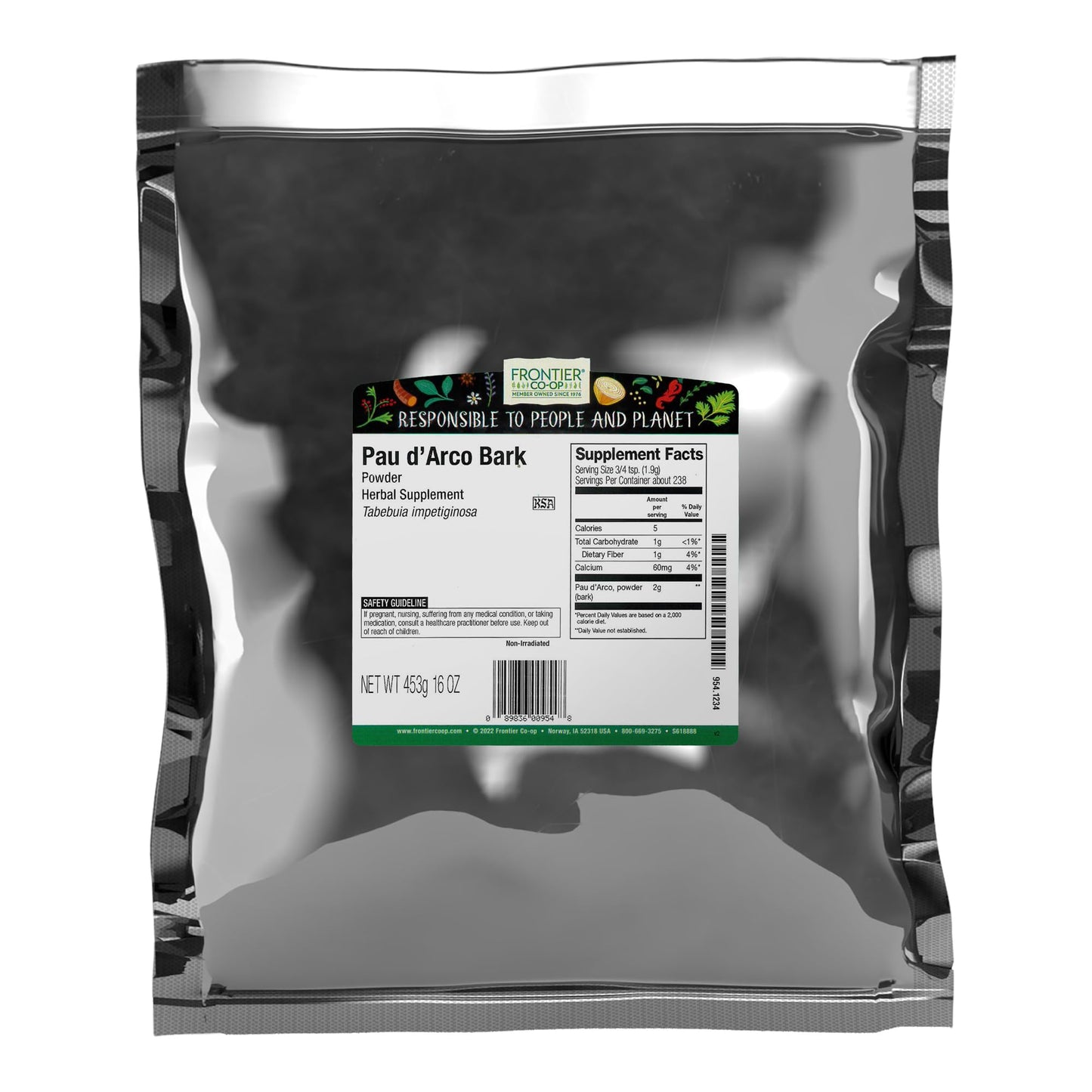 Frontier Co-op PAU d'Arco Bark Powder, Ground, Natural Herb for PAU d'Arco Tea and Various Herbal Uses, Kosher | 16 Ounce (Pack of 1)