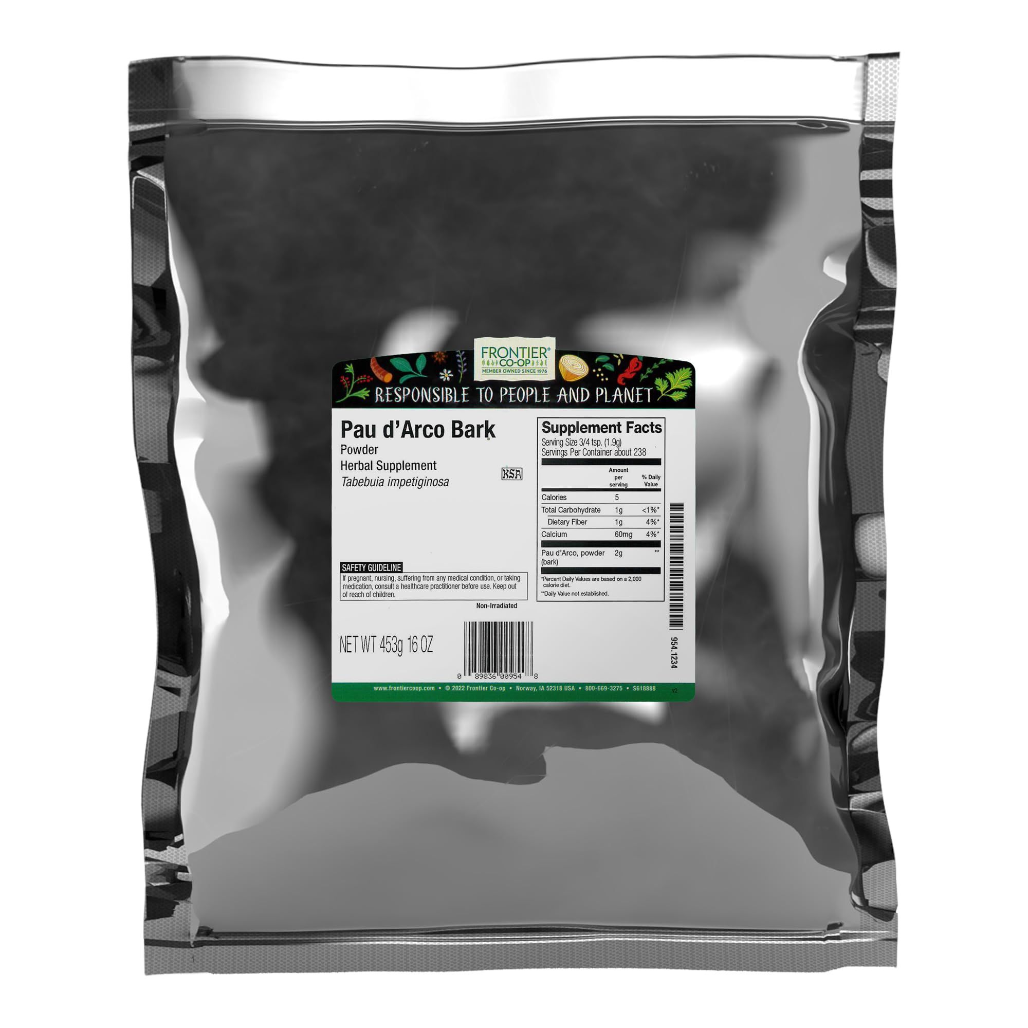 Frontier Co-op PAU d'Arco Bark Powder, Ground, Natural Herb for PAU d'Arco Tea and Various Herbal Uses, Kosher | 16 Ounce (Pack of 1)