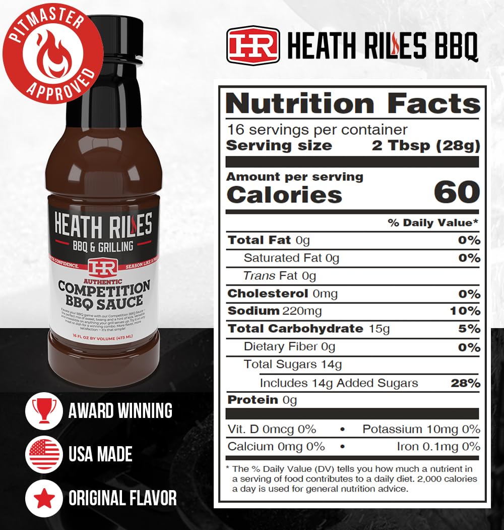 Heath Riles BBQ Competition Barbecue Sauce, Champion Pitmaster Recipe, Bottle 16 oz.
