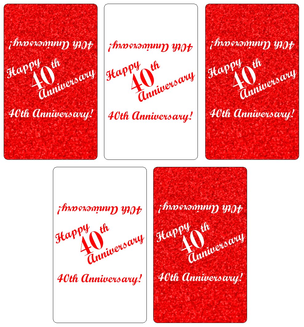 40th Anniversary Miniatures Candy Bar Wrapper, (Set of 60) Mini Candy Chocolate Bar Stickers; Red and White, Candy Not Included. Made in USA