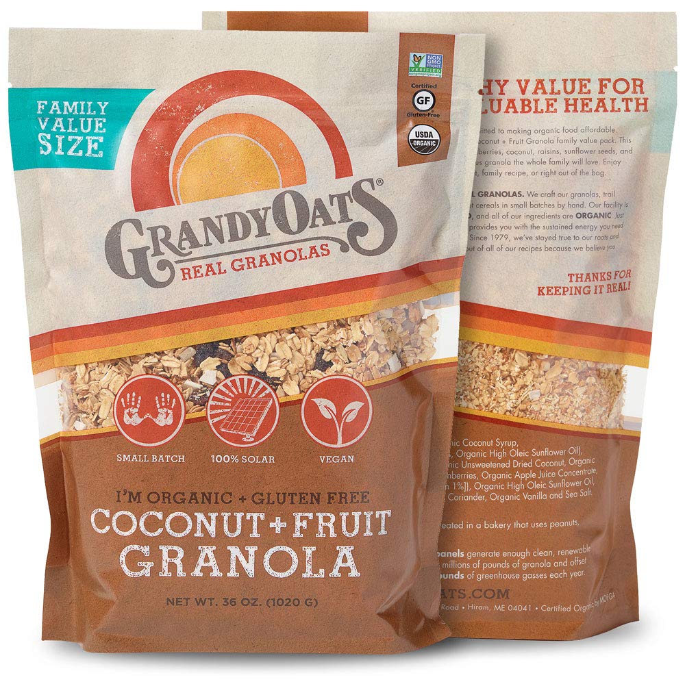 GrandyOats Coconut with Fruit Granola, Certified Organic, Gluten Free, Family Value Size, 36oz bags (Pack of 2)