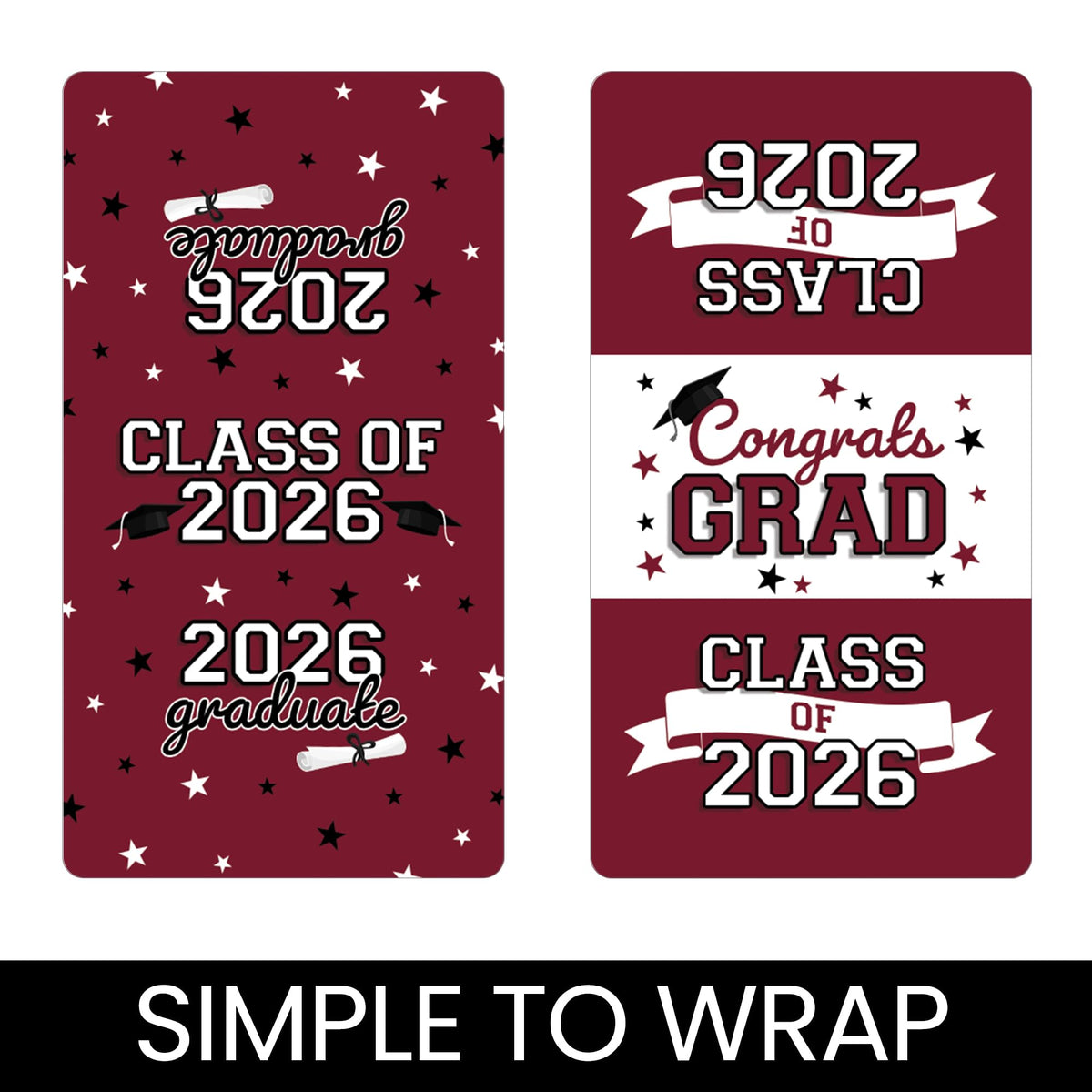 Maroon Class of 2026 Graduation Mini Candy Bar Wrappers, 42 Count