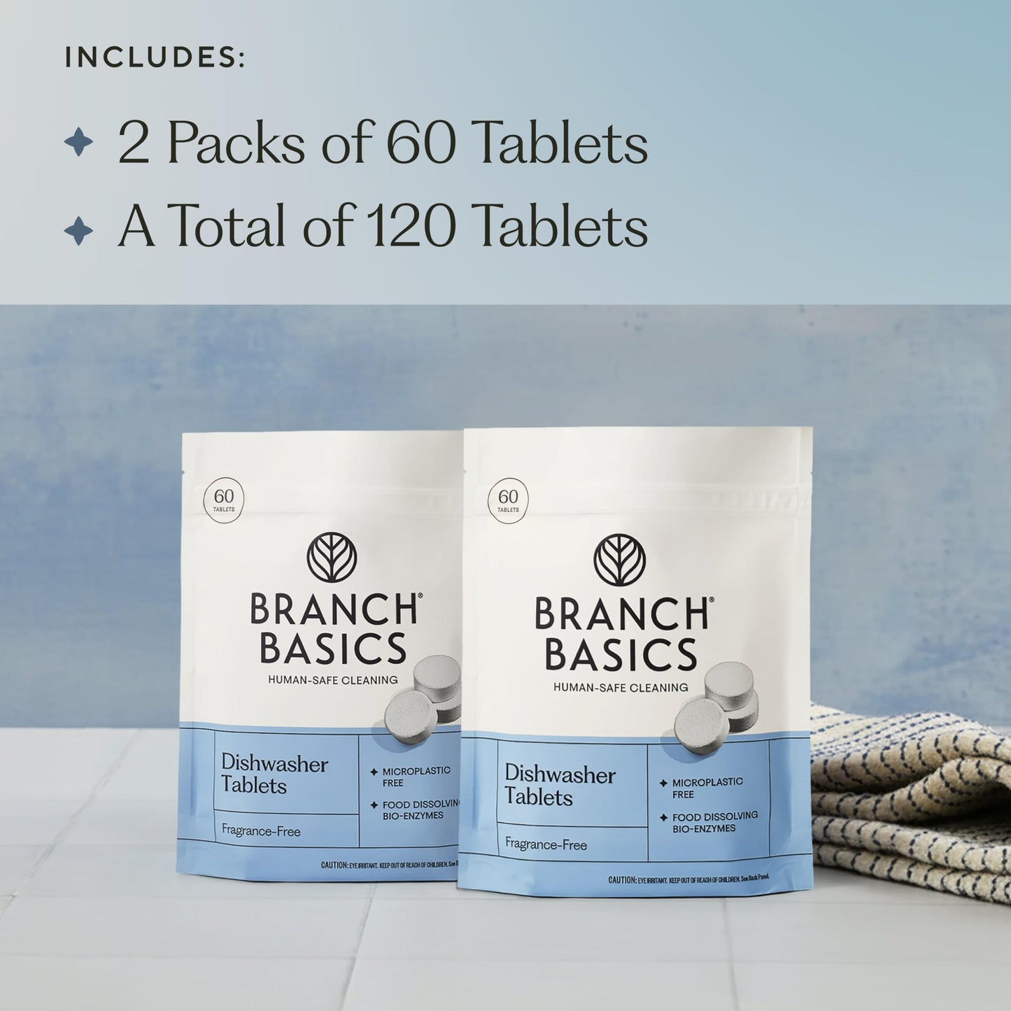 Branch Basics Dishwasher Tablets - 120 Ct | Plastic-Free, Fragrance-Free, Human-Safe, Dishwasher Pods Replacement | Delivers a Powerful Clean Without