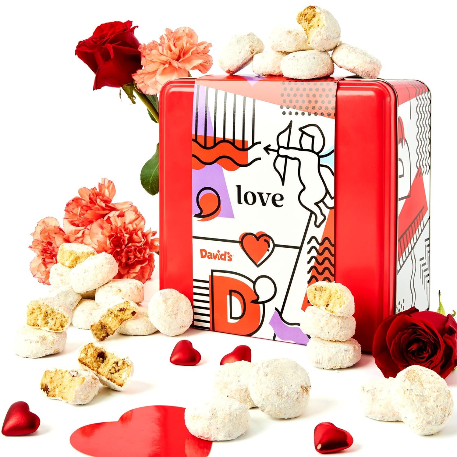 David’s Cookies Butter Pecan Meltaways Flavored Cookies With Crunchy Pecans In A Beautiful Love Tin Gift Box 2Lbs - Deliciously Soft & Melt In Your