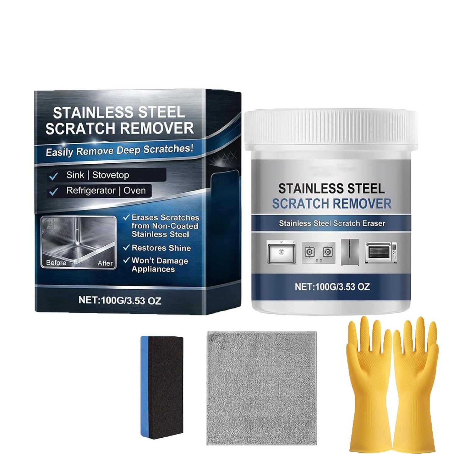 EASLIF Stainless Steel Scratch Remover Kit, 2026 New Multi-purpose Stainless Steel Restorer Rust Remover Paste for Appliances, Kitchen, Oven, Sink (1)