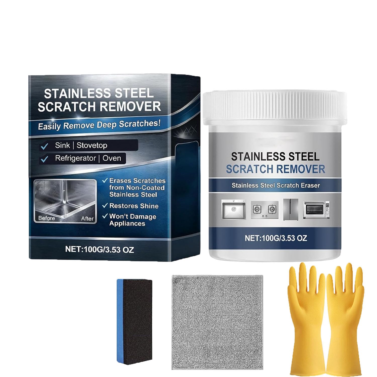 EASLIF Stainless Steel Scratch Remover Kit, 2026 New Multi-purpose Stainless Steel Restorer Rust Remover Paste for Appliances, Kitchen, Oven, Sink (1)