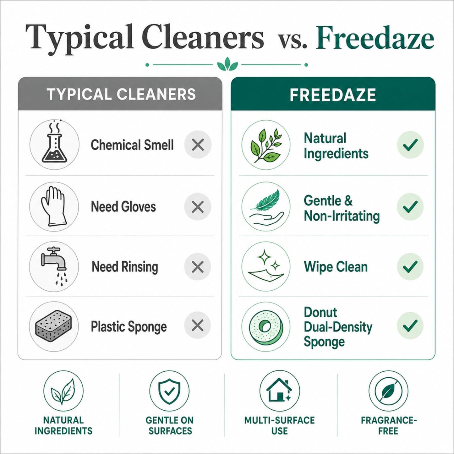 Freedaze Natural All Purpose Cleaning Paste - Shell Powder & Coconut Oil, All Washable Surfaces Cleaner & Polish with Donut Sponge (10.58 oz, 2 Pack)
