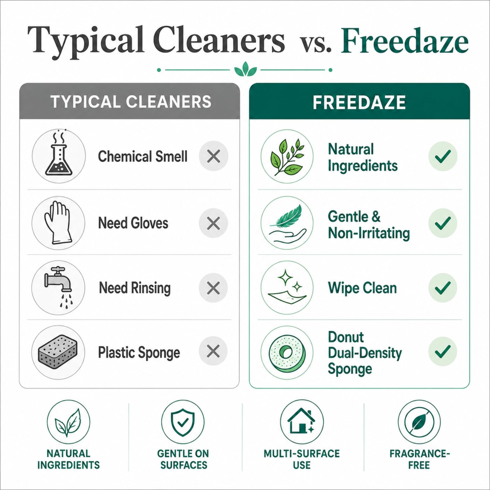 Freedaze Natural All Purpose Cleaning Paste - Shell Powder & Coconut Oil, All Washable Surfaces Cleaner & Polish with Donut Sponge (10.58 oz, 2 Pack)
