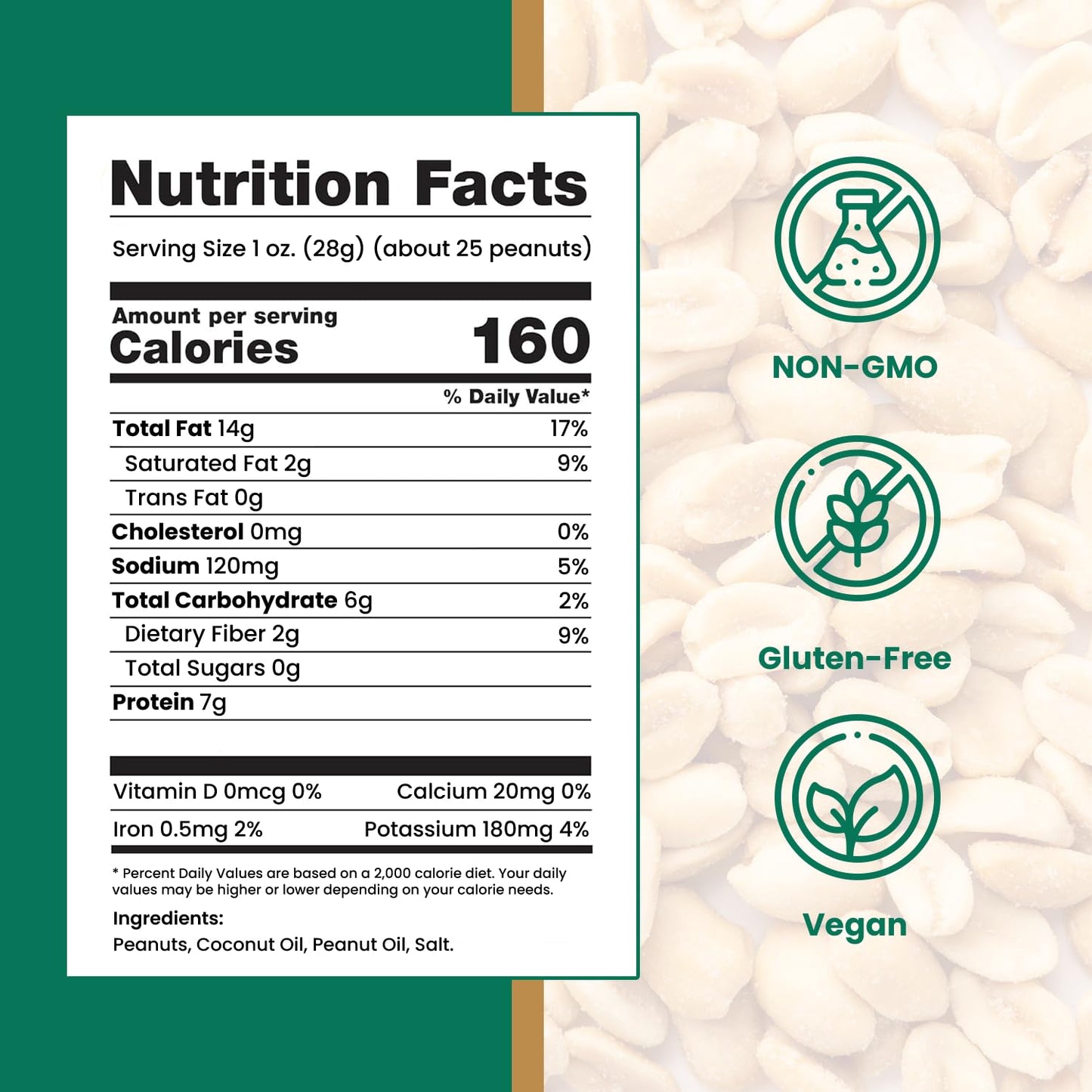 Hubs Peanuts Premium Salted Virginia Nuts, Non-GMO, Gluten Free Healthy Snacks - Irresistible Crunch & Flavored Peanuts - Made from Premium