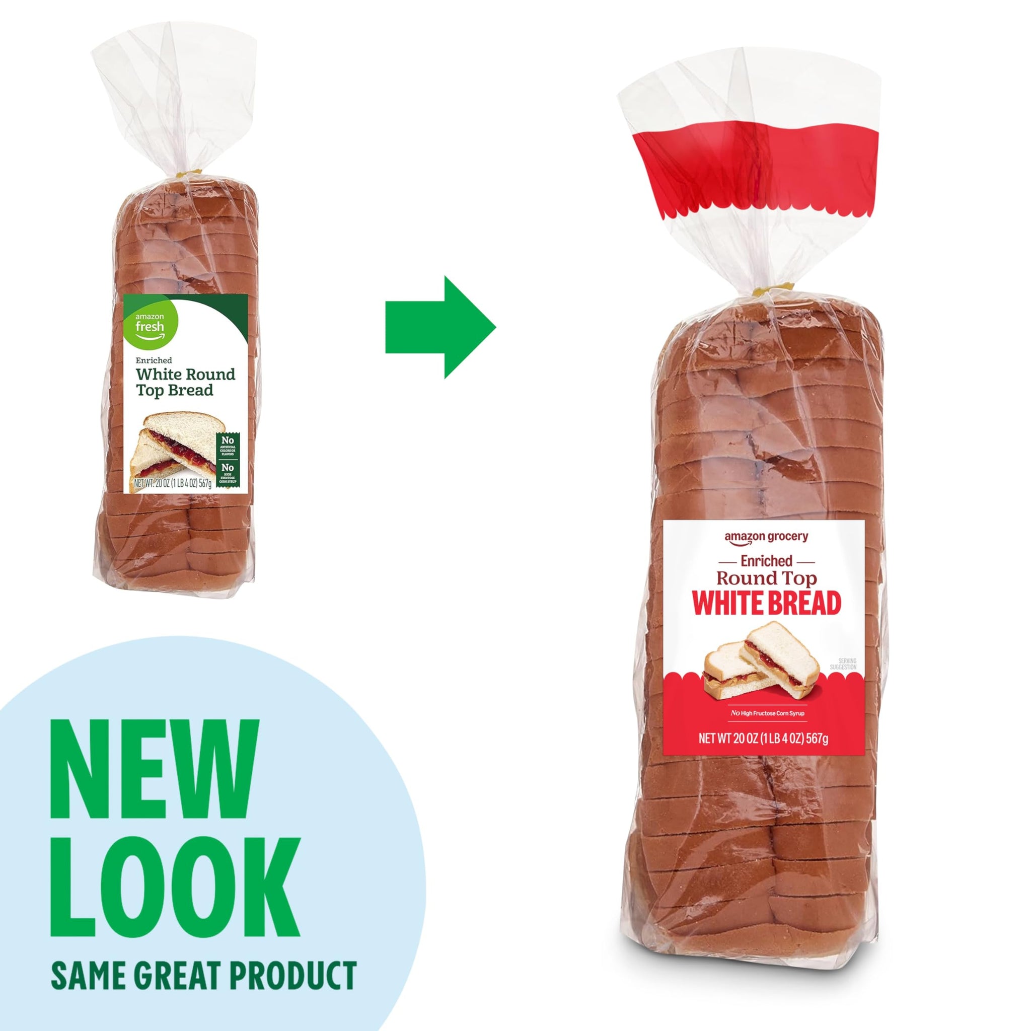 Amazon Grocery, Enriched Round Top White Bread, 20 Oz